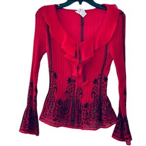 S.L.B. Vintage red and black bell sleeve top size M